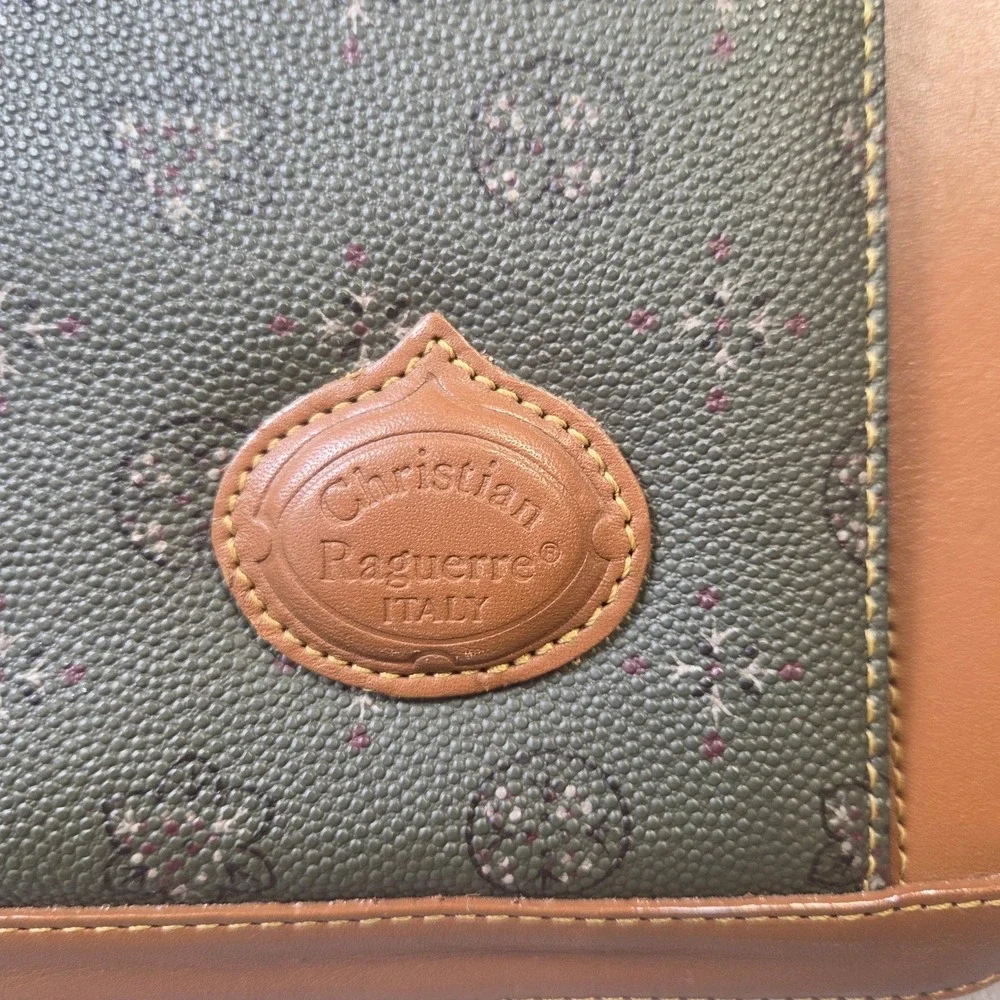 Christian Raguerre Italy Vintage Briefcase Olive Green Tan Leather Amiet Lock